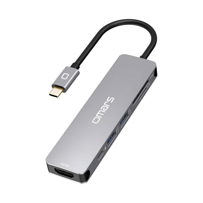 Omars 6 Port Type-C USB 3.1 PD 4K HDMI Video Transferi SD/TF Kart Uyumlu Hub Dönüştürücü Adaptör - 1