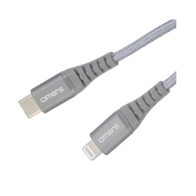 Omars iPhone Type-C to Lightning Örgülü Hızlı Şarj ve Data Kablosu 1 Metre Gri - 1