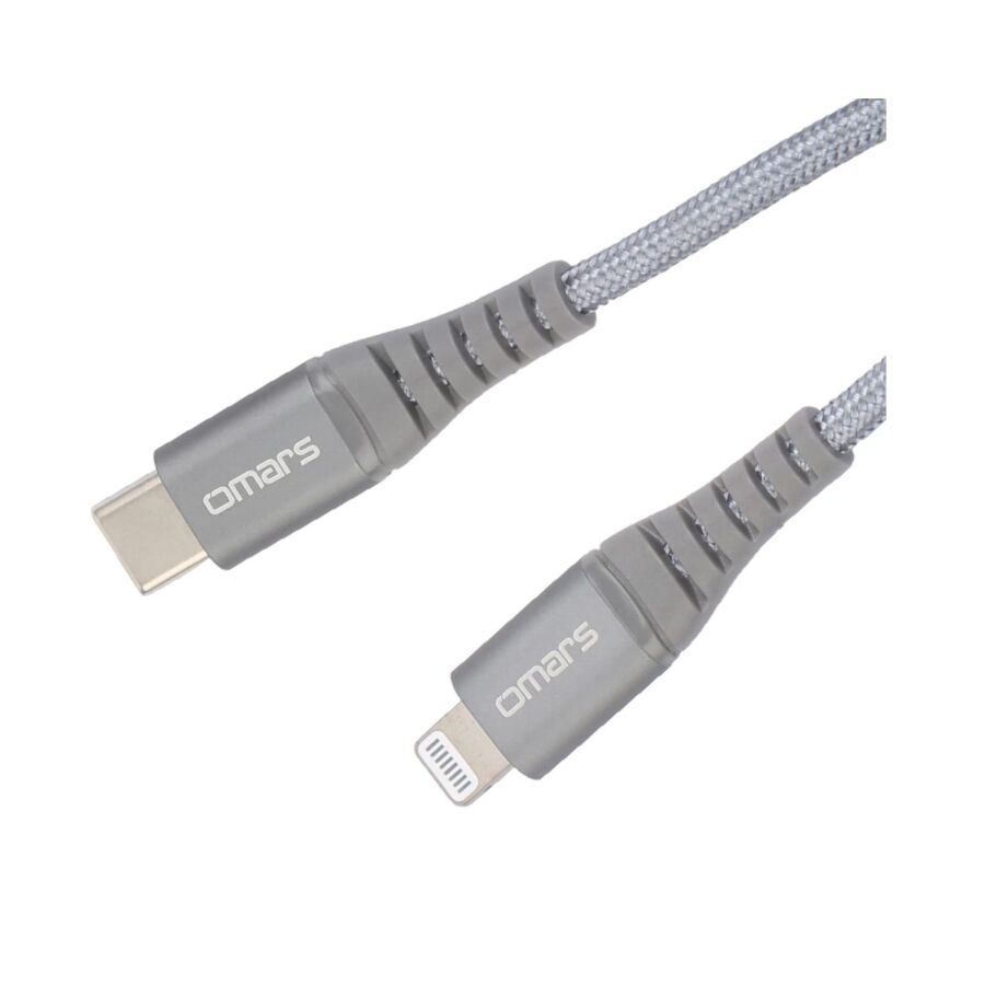 Omars iPhone Type-C to Lightning Örgülü Hızlı Şarj ve Data Kablosu 1 Metre Gri - 1