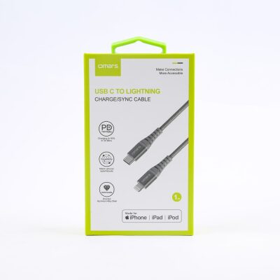 Omars iPhone Type-C to Lightning Örgülü Hızlı Şarj ve Data Kablosu 1 Metre Gri - 5