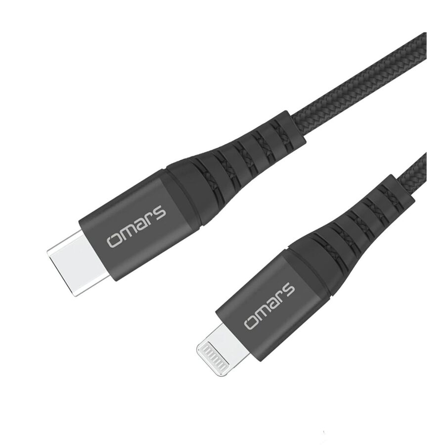 Omars iPhone Type-C to Lightning Örgülü Hızlı Şarj ve Data Kablosu 1 Metre Siyah - 1