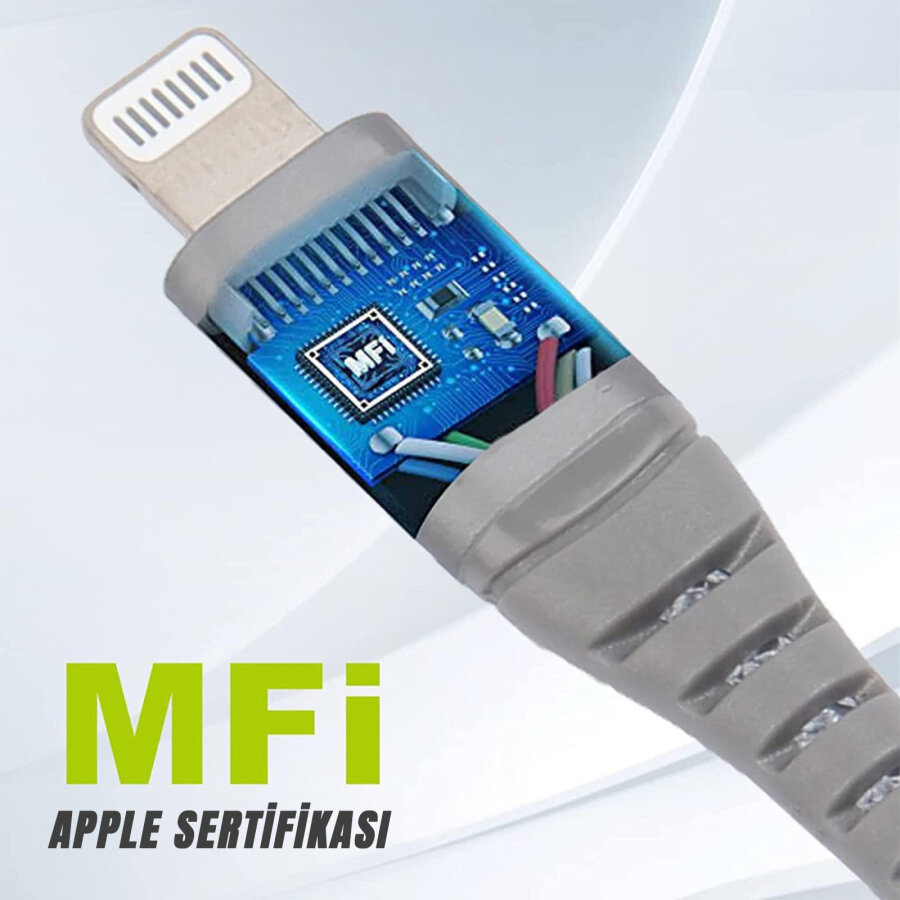 Omars MFI Lightning iPhone Hızlı Şarj ve Data Kablosu 1 Metre Gri - 8