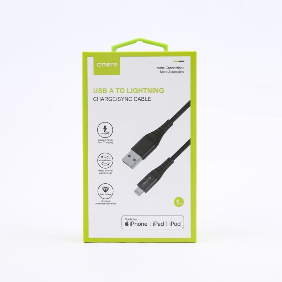 Omars MFI Lightning iPhone Hızlı Şarj ve Data Kablosu 1 Metre Siyah - 5