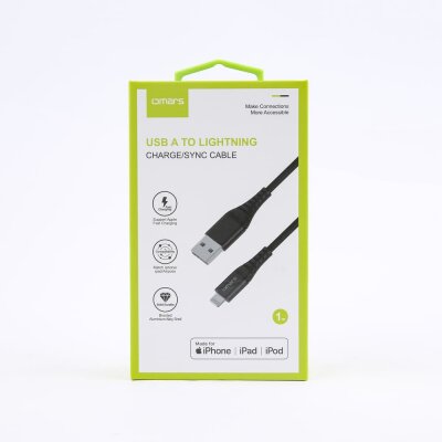 Omars MFI Lightning iPhone Hızlı Şarj ve Data Kablosu 1 Metre Siyah - 5