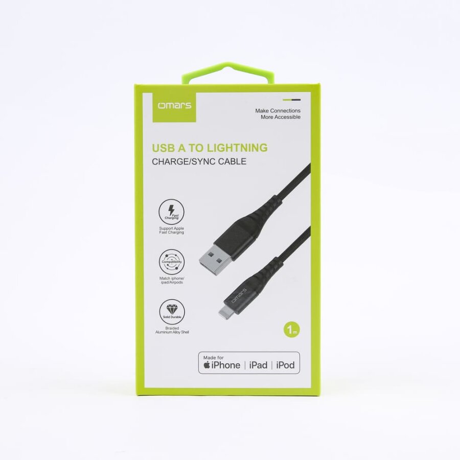 Omars MFI Lightning iPhone Hızlı Şarj ve Data Kablosu 1 Metre Siyah - 5