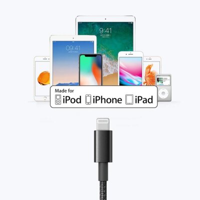 Omars MFI Lightning iPhone Hızlı Şarj ve Data Kablosu 1 Metre Siyah - 6