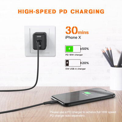 Omars Type-C iPhone MFI Lightning PD Hızlı Şarj Kablosu Siyah 1 Metre - 6