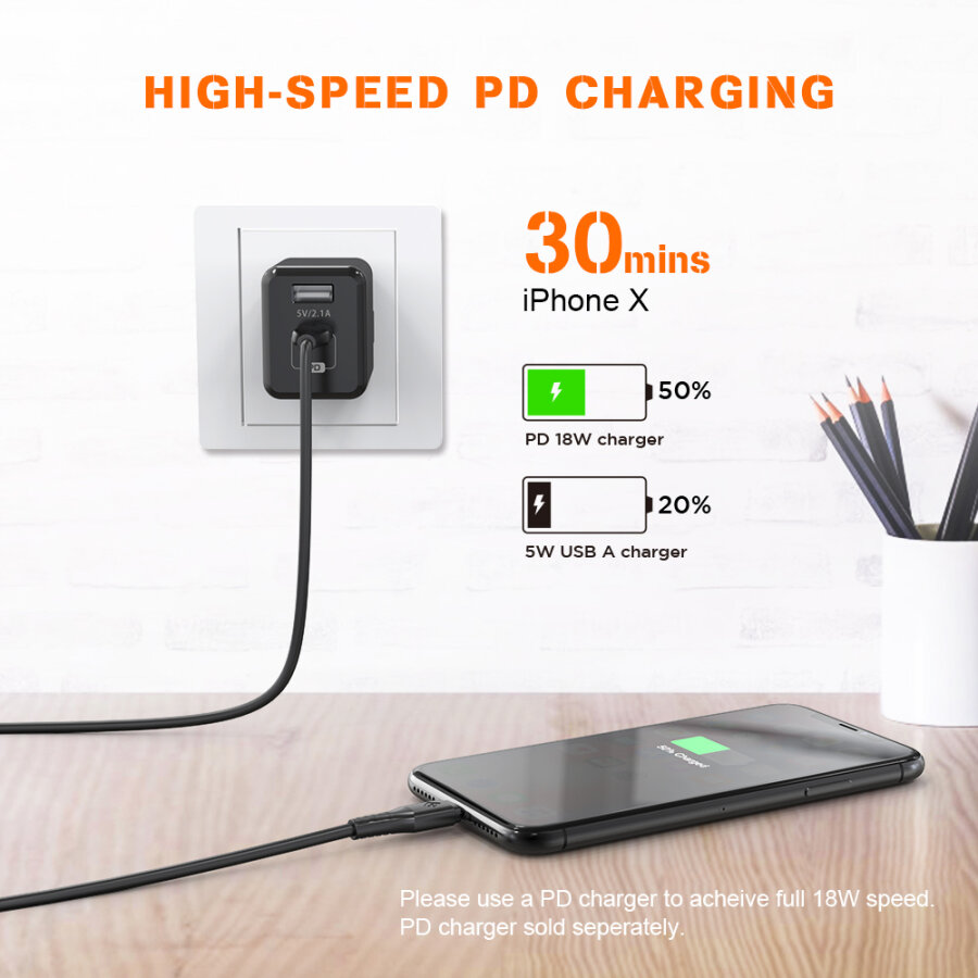 Omars Type-C iPhone MFI Lightning PD Hızlı Şarj Kablosu Siyah 1 Metre - 6