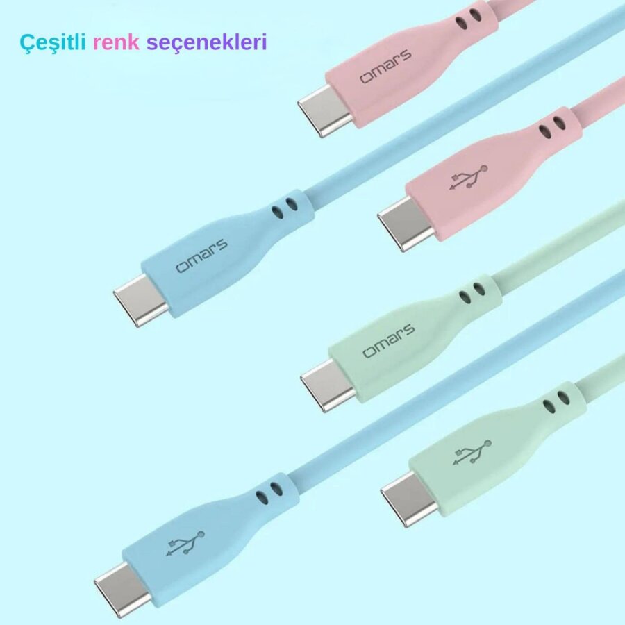 Omars Type-C to Type-C Silikon PD Hızlı Şarj Kablosu Pembe - 3