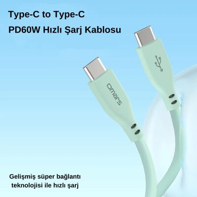 Omars Type-C to Type-C Silikon PD Hızlı Şarj Kablosu Yeşil - 2