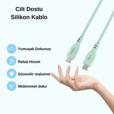 Omars Type-C to Type-C Silikon PD Hızlı Şarj Kablosu Yeşil - 3