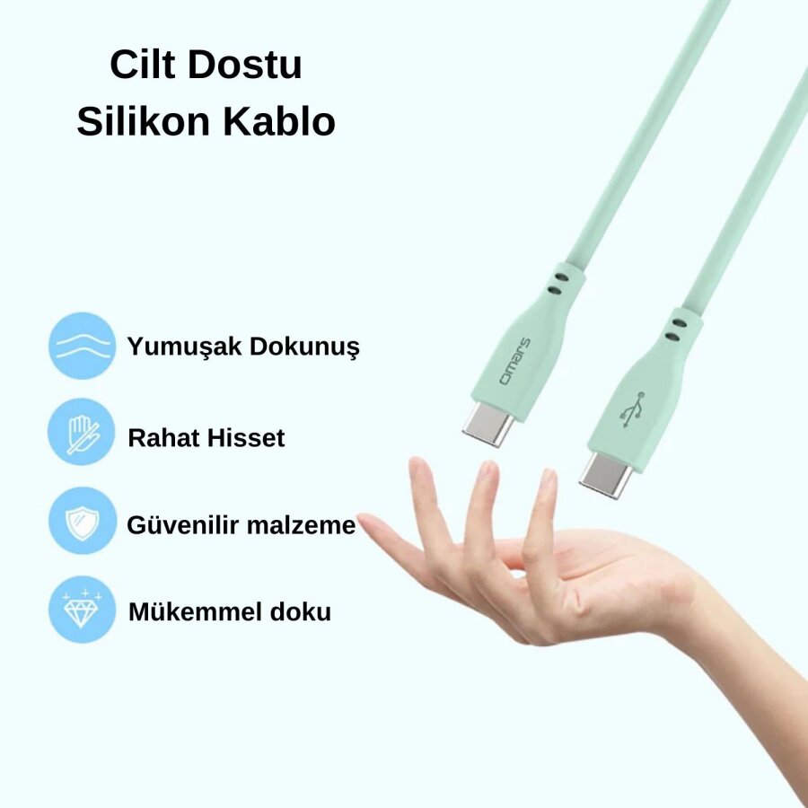 Omars Type-C to Type-C Silikon PD Hızlı Şarj Kablosu Yeşil - 3