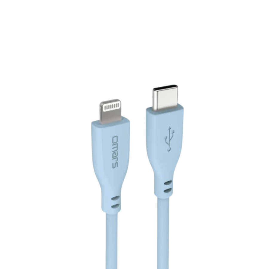 Omars USB-C to MFI Lightning iPhone Silikon PD Hızlı Şarj Kablosu Mavi - 1