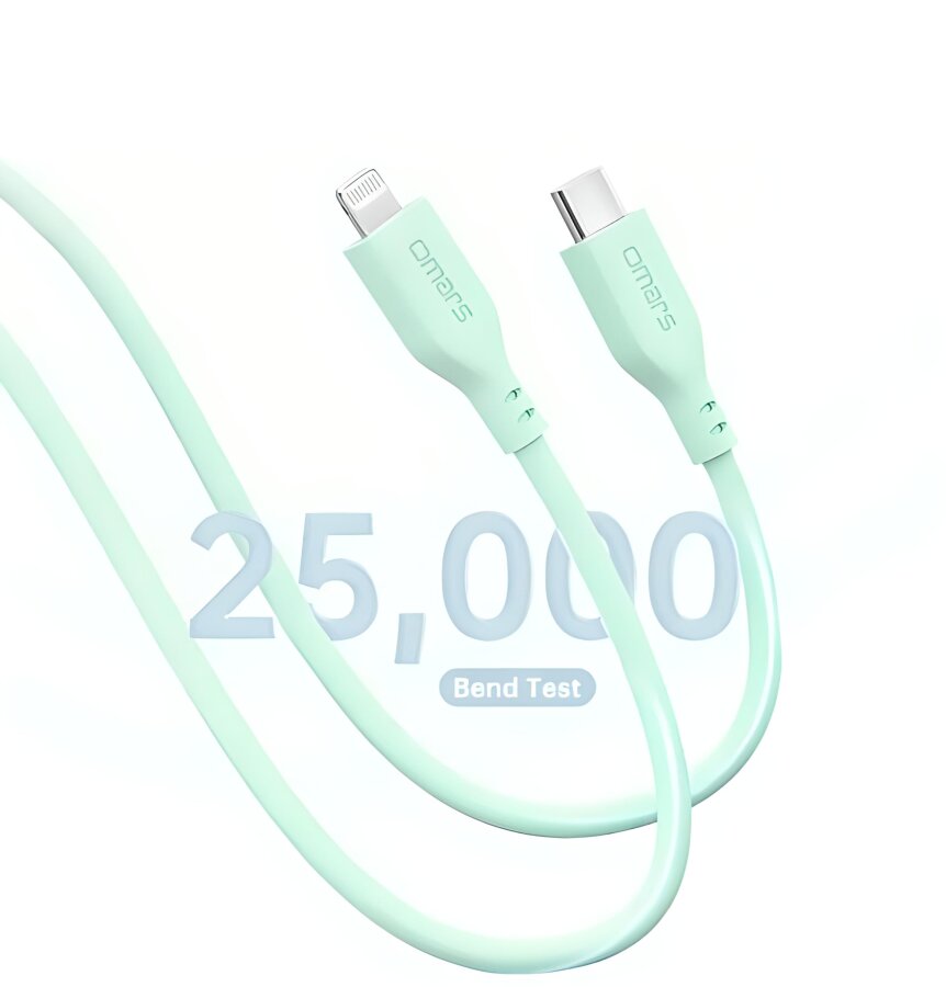 Omars USB-C to MFI Lightning iPhone Silikon PD Hızlı Şarj Kablosu Mavi - 4