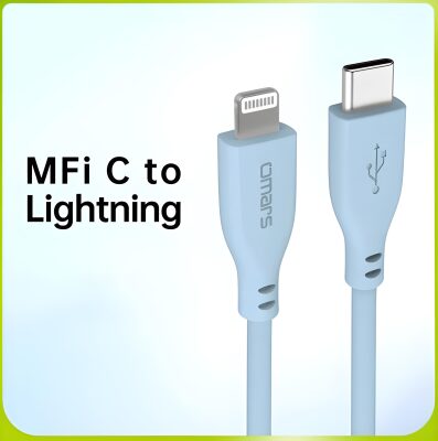 Omars USB-C to MFI Lightning iPhone Silikon PD Hızlı Şarj Kablosu Mavi - 2