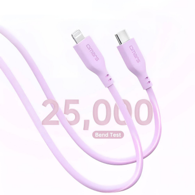 Omars USB-C to MFI Lightning iPhone Silikon PD Hızlı Şarj Kablosu Pembe - 3