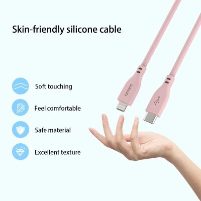Omars USB-C to MFI Lightning iPhone Silikon PD Hızlı Şarj Kablosu Pembe - 5