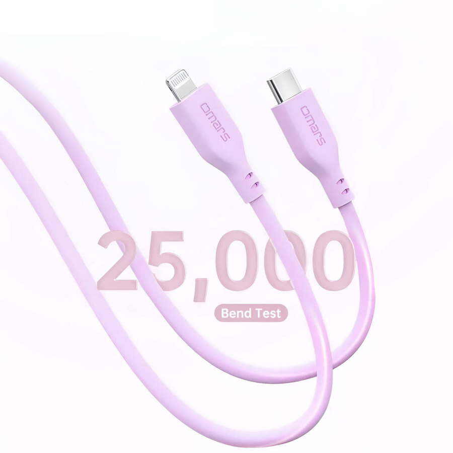 Omars USB-C to MFI Lightning iPhone Silikon PD Hızlı Şarj Kablosu Pembe - 3