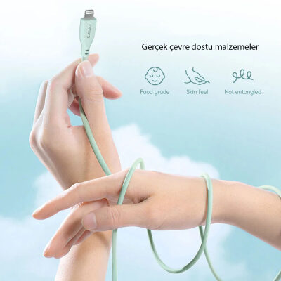 Omars USB-C to MFI Lightning iPhone Silikon PD Hızlı Şarj Kablosu Yeşil - 4