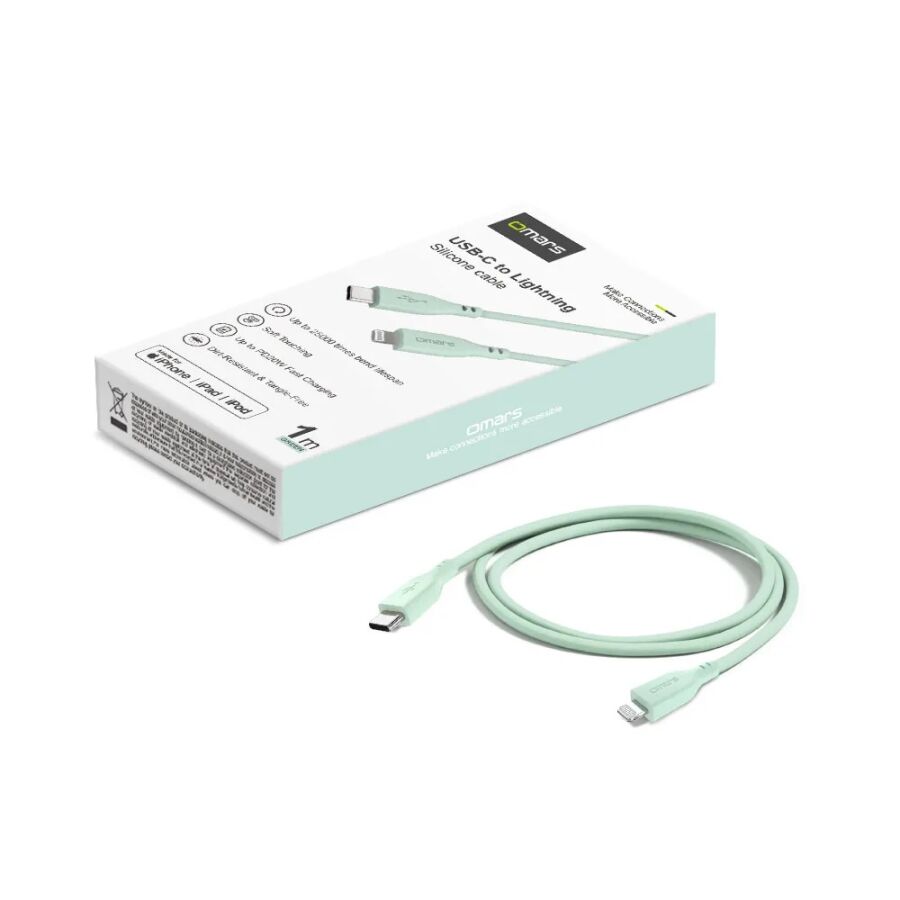 Omars USB-C to MFI Lightning iPhone Silikon PD Hızlı Şarj Kablosu Yeşil - 6