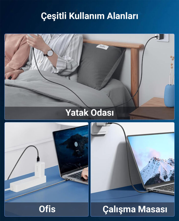 Orico 240W 5A PD Type-C to Type-C Hızlı Şarj ve Data Kablosu 1.5 Metre - 7