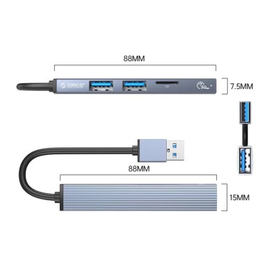 Orico 3 Portlu USB 3.0 Çoklayıcı TF Micro SD Kart Okuyucu Hub Alüminyum - 2