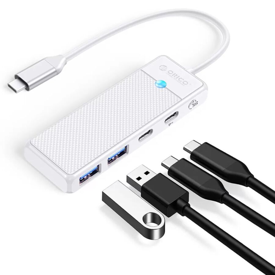 Orico 4 Portlu Type-C to USB 3.0 / Type-C PD 100W Yüksek Hızlı 5Gbps HUB Çoklayıcı Beyaz - 1