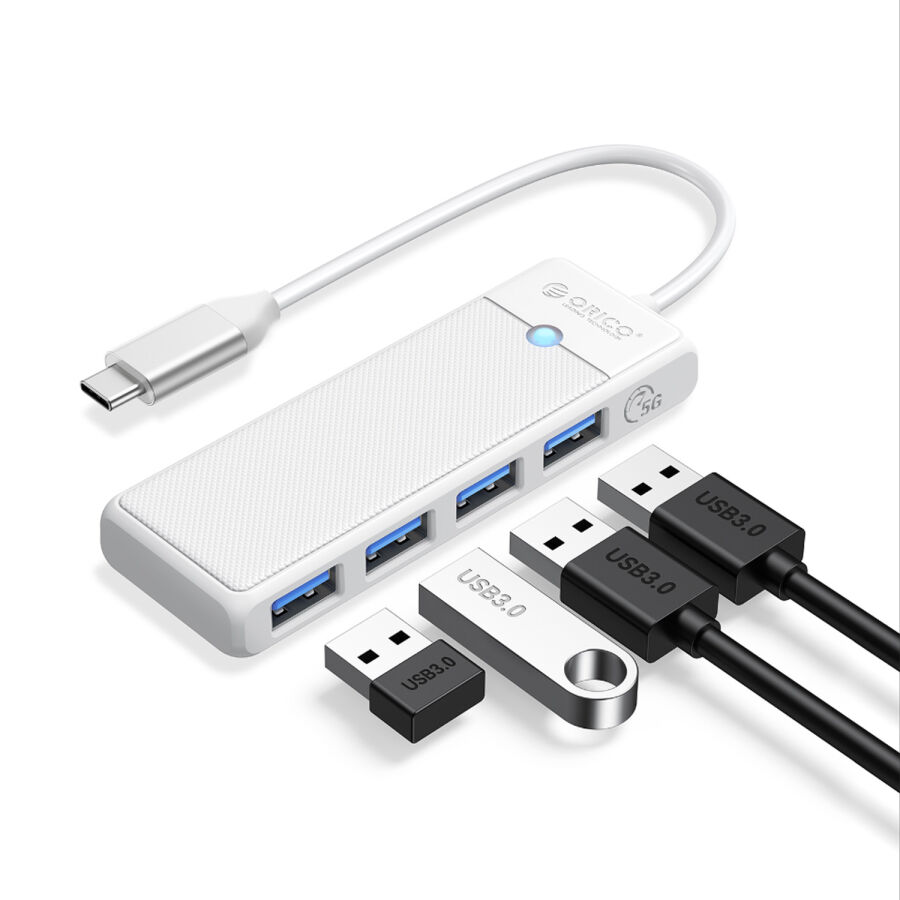 Orico 4 Portlu Type-C to USB 3.0 Yüksek hızlı 5Gbps HUB Çoklayıcı Beyaz - 1