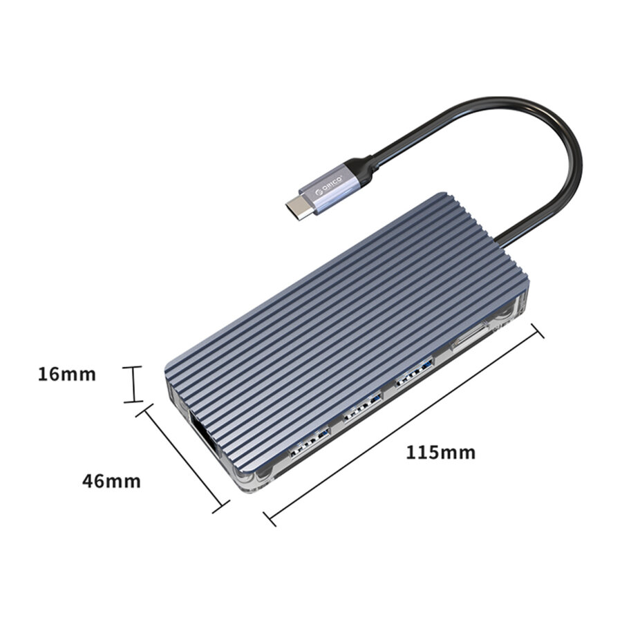 Orico 6 Portlu USB 3.0 100W RJ45 1000Mbps HDMI Çoklayıcı HUB Gri - 3