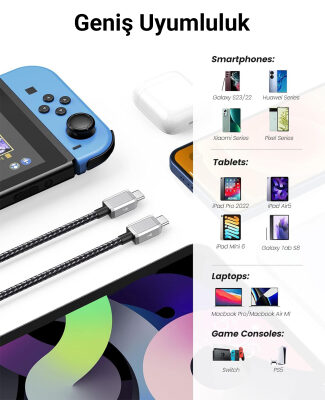 Orico 60W 3A PD Type-C to Type-C Hızlı Şarj ve Data Kablosu 1 Metre - 7