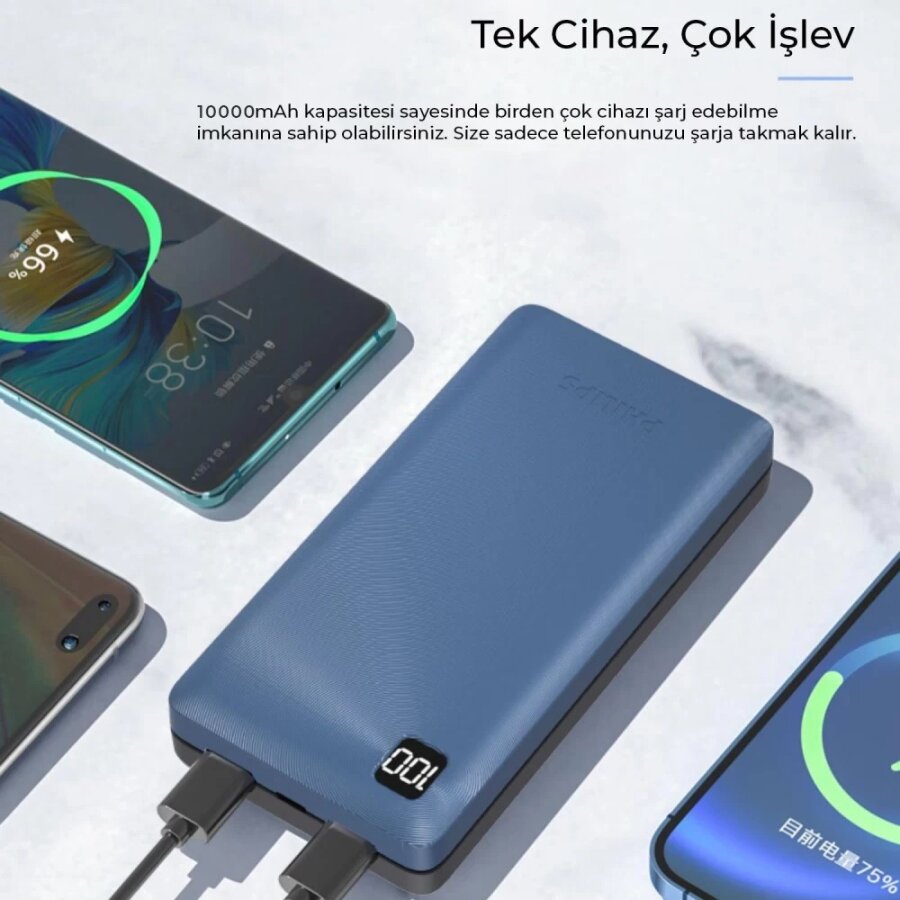 Philips 10000 mAh 22.5W USB ve Type-C PD Üç Çıkışlı Led Göstergeli Powerbank - 3