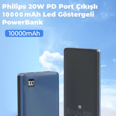 Philips 10000 mAh 22.5W USB ve Type-C PD Üç Çıkışlı Led Göstergeli Powerbank - 6