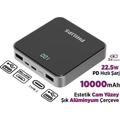 Philips 10000 mAh Powerbank 22.5W PD 4 Portlu LED Göstergeli Taşınabilir Hızlı Şarj Cihazı - 2