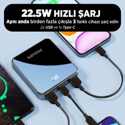 Philips 10000 mAh Powerbank 22.5W PD 4 Portlu LED Göstergeli Taşınabilir Hızlı Şarj Cihazı - 4