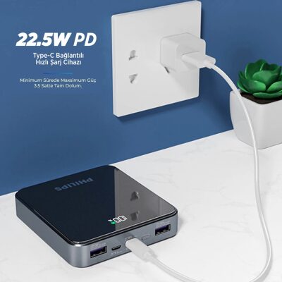 Philips 10000 mAh Powerbank 22.5W PD 4 Portlu LED Göstergeli Taşınabilir Hızlı Şarj Cihazı - 5