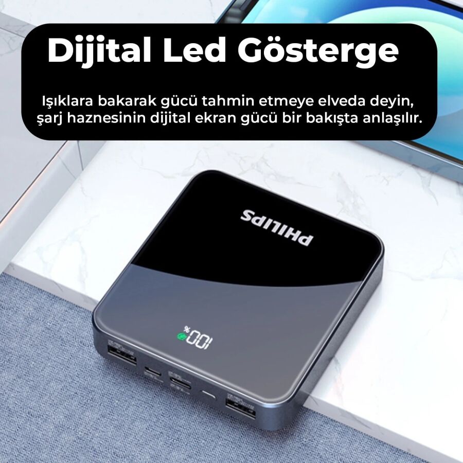 Philips 10000 mAh Powerbank 22.5W PD 4 Portlu LED Göstergeli Taşınabilir Hızlı Şarj Cihazı - 6