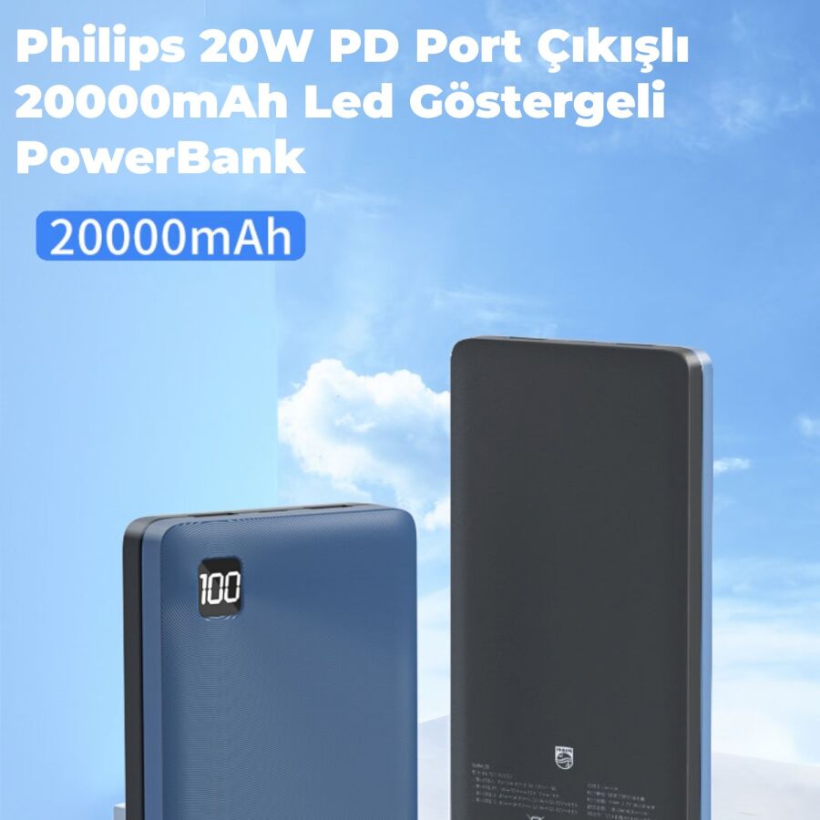 Philips 20000 mAh 22.5W USB ve Type-C PD Üç Çıkışlı Led Göstergeli Powerbank - 6
