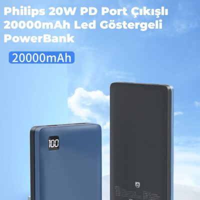 Philips 20000 mAh 22.5W USB ve Type-C PD Üç Çıkışlı Led Göstergeli Powerbank - 6