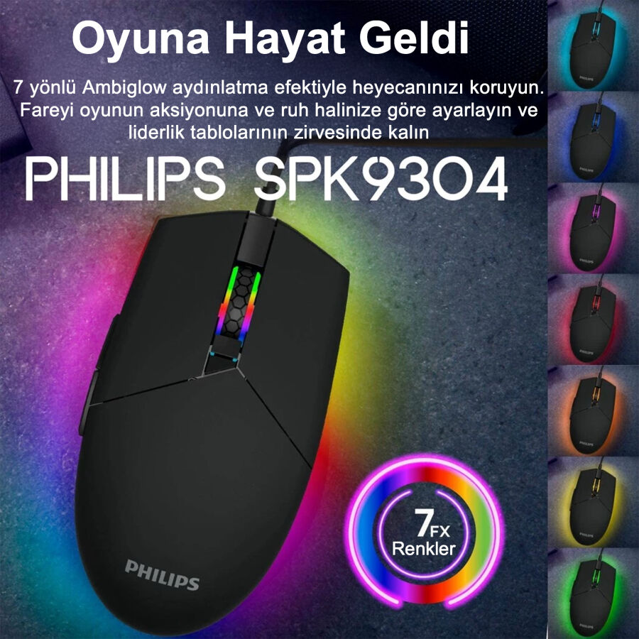 Philips Ambiglow Gaming Mouse 6400 DPI RGB Işıklandırma 6 Butonlu Kablolu Oyuncu Mouse - 2
