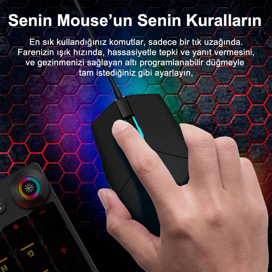 Philips Ambiglow Gaming Mouse 6400 DPI RGB Işıklandırma 6 Butonlu Kablolu Oyuncu Mouse - 9