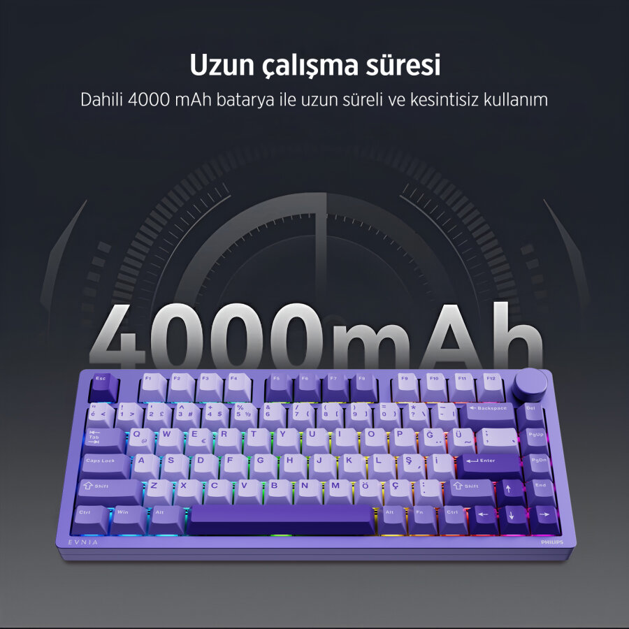 Philips Evnia SPK8618DTRH HotSwap Makrolu 3 Modlu Metal Gaming Oyuncu Klavyesi Gri - 7