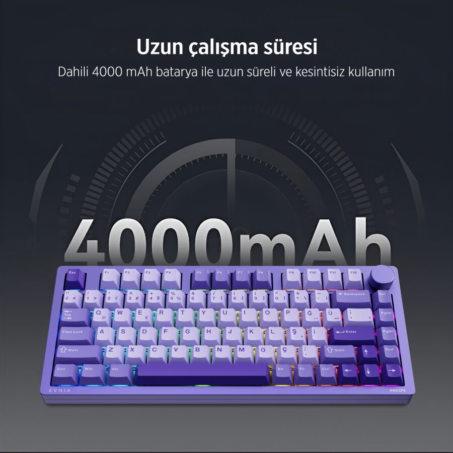 Philips Evnia SPK8618UPRH HotSwap Makrolu 3 Modlu Metal Gaming Oyuncu Klavyesi Mor - 7