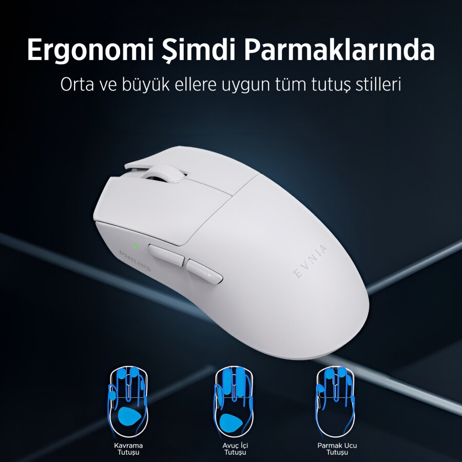 Philips Evnia SPK9718W Kablosuz 36000 DPI PAW3950 Sensörlü Gaming Oyuncu Mouse Beyaz - 8