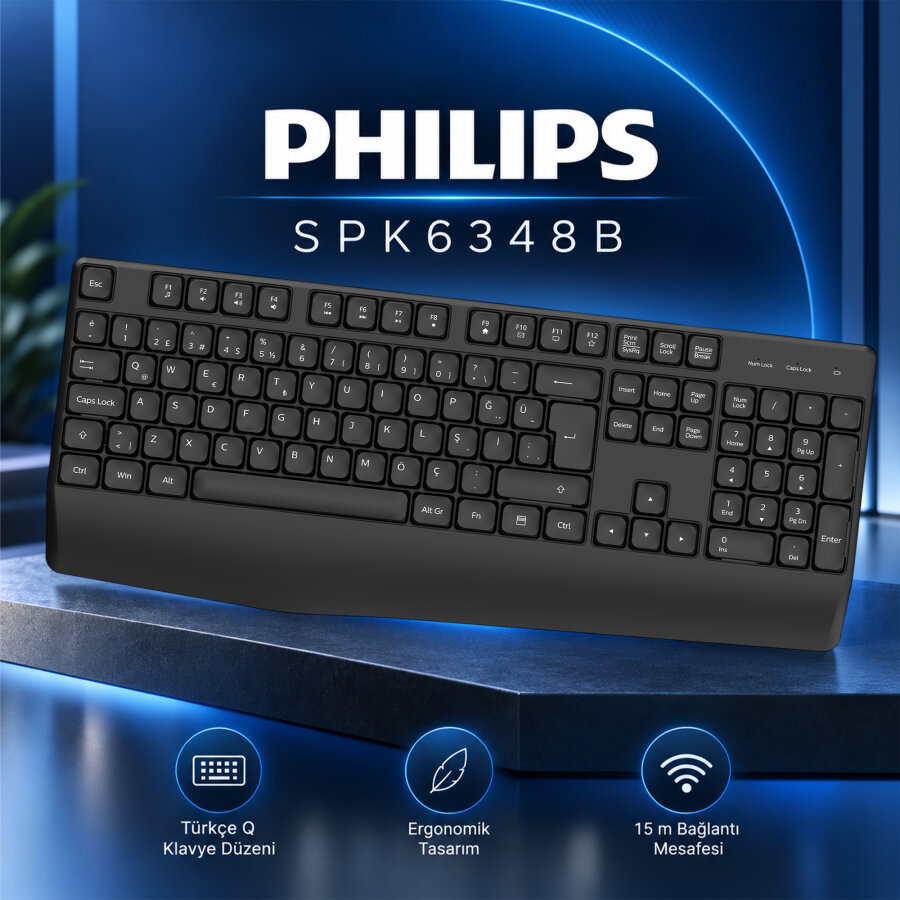 Philips SPK6348B 2.4G Kablosuz Türkçe Q Klavye Siyah - 3