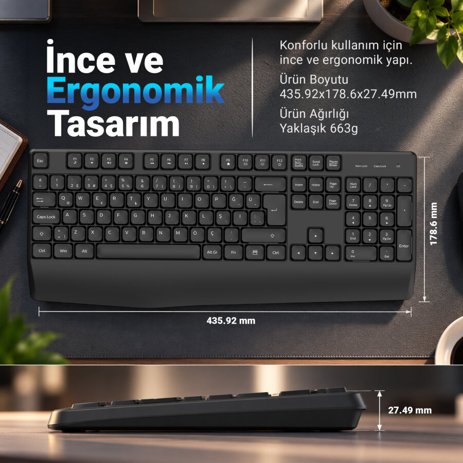 Philips SPK6348B 2.4G Kablosuz Türkçe Q Klavye Siyah - 6