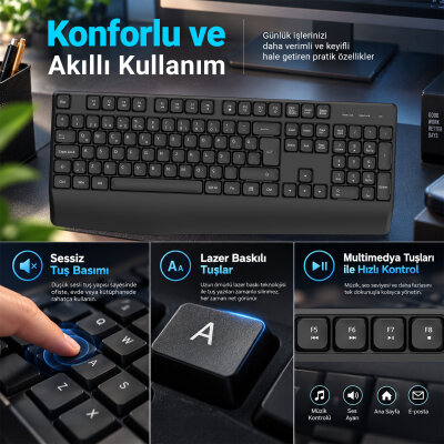 Philips SPK6348B 2.4G Kablosuz Türkçe Q Klavye Siyah - 9
