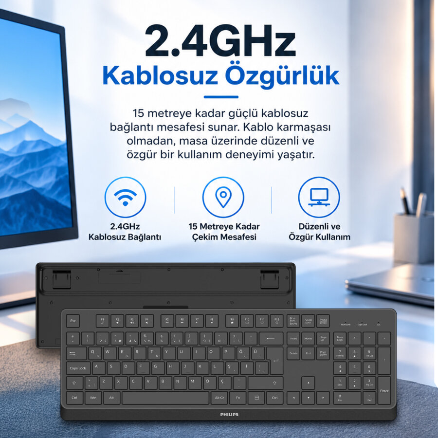 Philips SPK6368B 2.4G Kablosuz Türkçe Q Klavye Siyah - 4