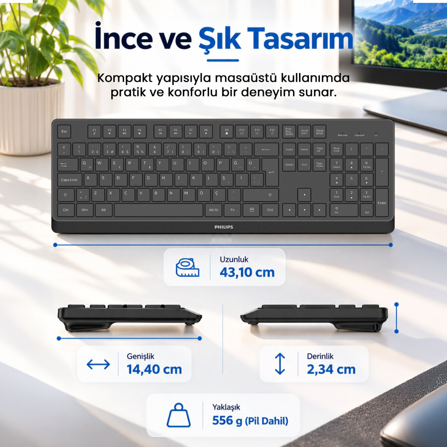 Philips SPK6368B 2.4G Kablosuz Türkçe Q Klavye Siyah - 6