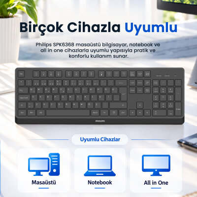 Philips SPK6368B 2.4G Kablosuz Türkçe Q Klavye Siyah - 7