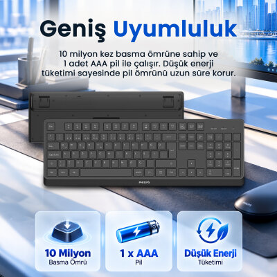 Philips SPK6368B 2.4G Kablosuz Türkçe Q Klavye Siyah - 8